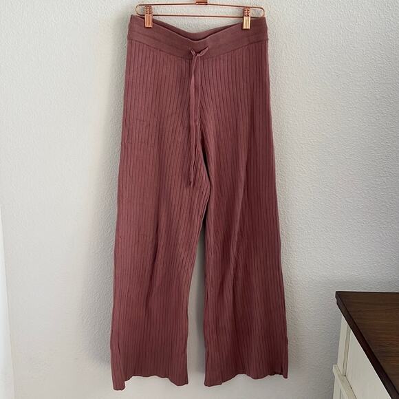 Victoria's Secret Pink Ribbed Crop Wide Leg Lounge Cozy Pants Pink Mauve XS - Picture 1 of 7